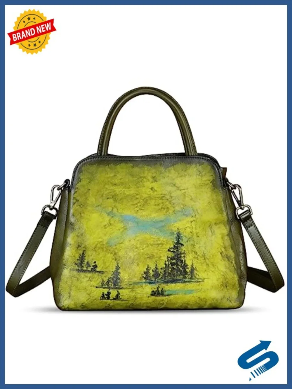 Genuine Leather Hand Painted Satchel Crossbody Purse Top Handle Bag